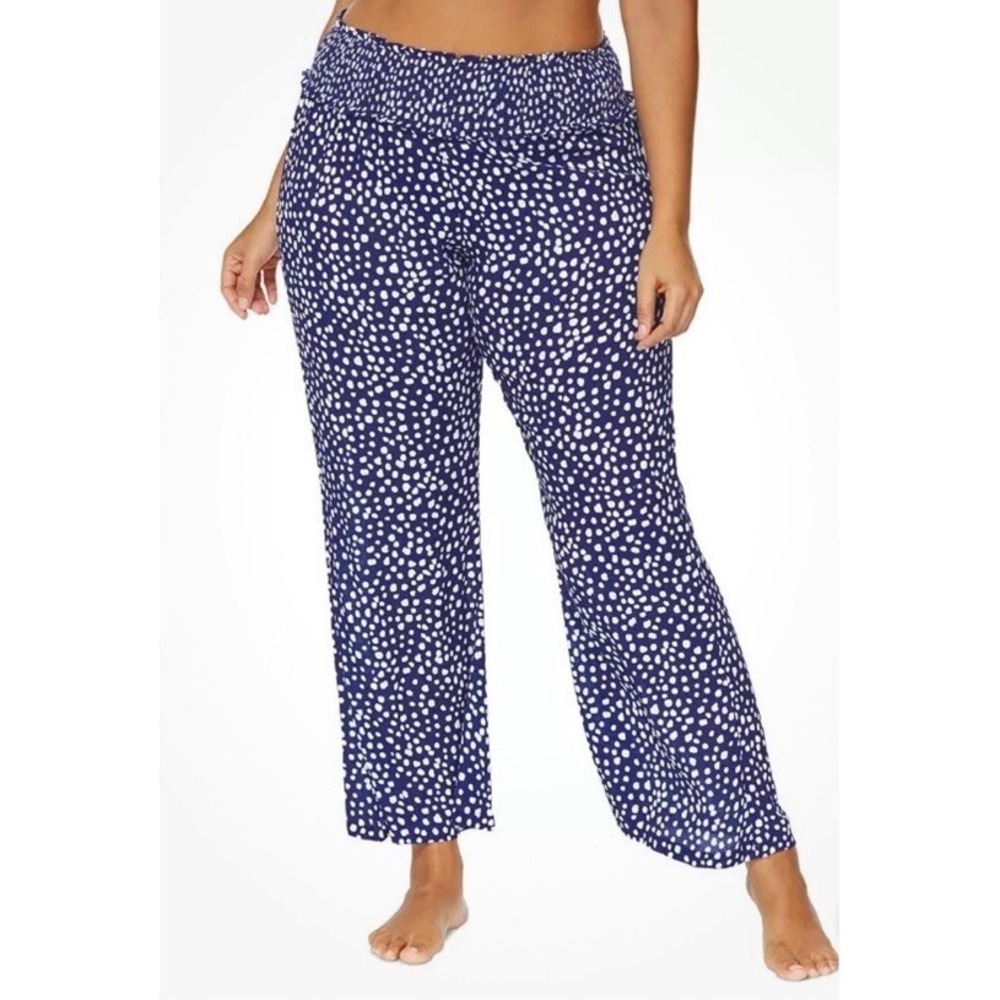 Raisins Curve Dia Navy White Beachy Wide Leg Cover Up Pants 1X Resort